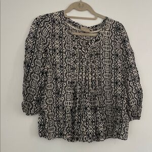 Anthropologie Black and Cream Patterned Blouse